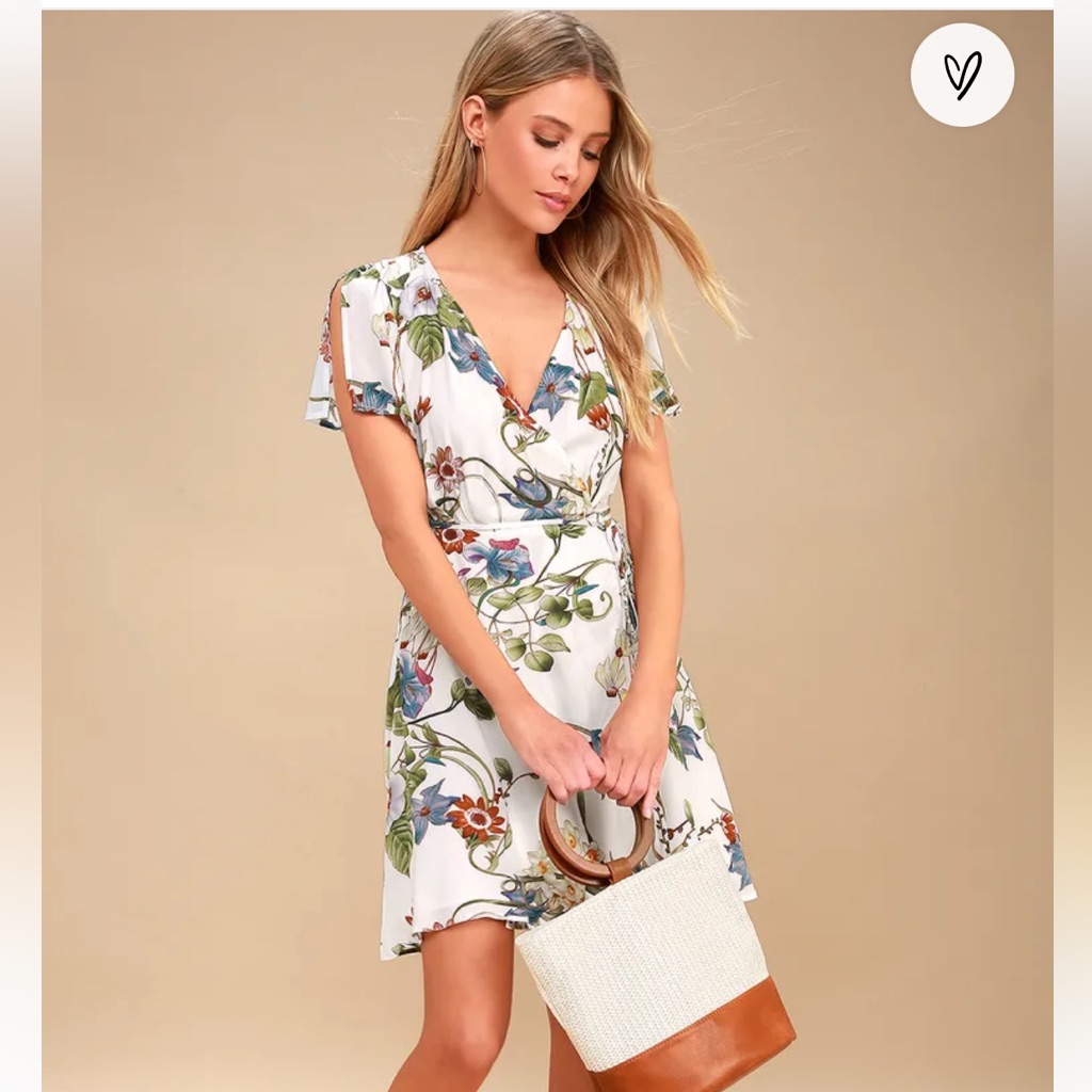Instant Bliss Ivory Floral Print Wrap Dress From Lulus In Xs. Worn Once